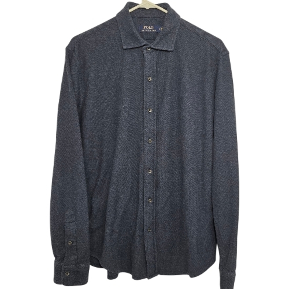 Polo Ralph Lauren Brushed Cotton Button Up Polo Navy Shirt Large